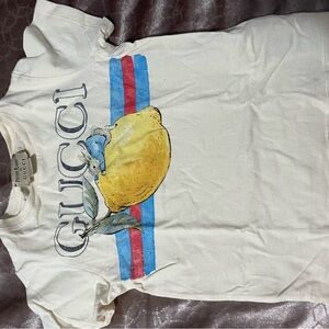 Gucci Kids From the Peter Rabbit collection Cream Lemon Tee Blue and Red Stripes